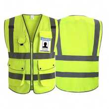 1件高可見性用于安全的反光背心,反光服裝多口袋設計,用於交通建設、夜光服裝、夜間騎行外套 - 黃色 - 查看 6
