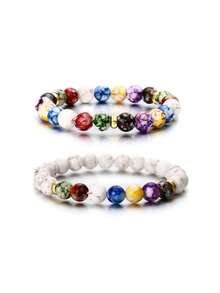 新款時尚天然火山石7色能量佛珠手鏈和天然瑪瑙佛珠手鏈 - 黑色 - 查看 4