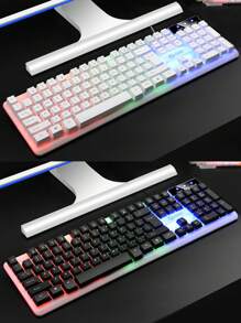 酷炫照明遊戲鍵盤,有線機械手感鍵盤,適用於桌面,筆記本電腦遊戲 - 白色 - 查看 6