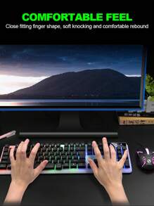 酷炫照明遊戲鍵盤,有線機械手感鍵盤,適用於桌面,筆記本電腦遊戲 - 白色 - 查看 3