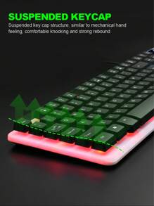 酷炫照明遊戲鍵盤,有線機械手感鍵盤,適用於桌面,筆記本電腦遊戲 - 白色 - 查看 4
