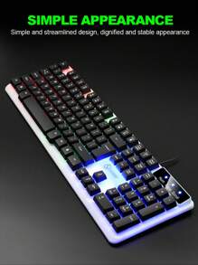 酷炫照明遊戲鍵盤,有線機械手感鍵盤,適用於桌面,筆記本電腦遊戲 - 白色 - 查看 5