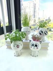 1 st mini keramisk blomkruka (frö ingår ej), miniatyr kattfigur, trädgårdsdekor för utomhusbruk, DIY skrivbordsprydnad - A - Visa 1