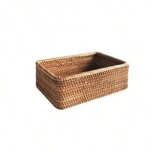 1pc Square Pure Handmade Rattan Storage Basket, Home Decoration, Photography Prop - Brown - View 9