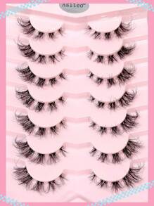 Asiteo 7 Cặp mi giả 3D trong suốt với chất liệu giả lông chồn tự nhiên, mềm mại, kiểu mắt mèo cong bồng bềnh, mi giả dạng dải. - màu đen - Xem 3
