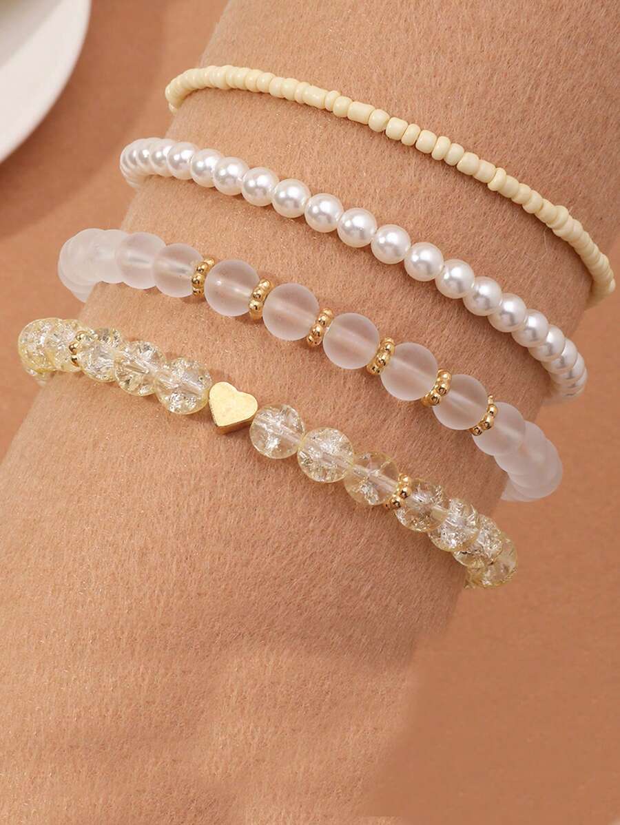 4 Pulseras Blancas - Blanco - Ver 1