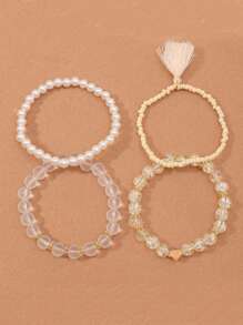4 Pulseras Blancas - Blanco - Ver 3