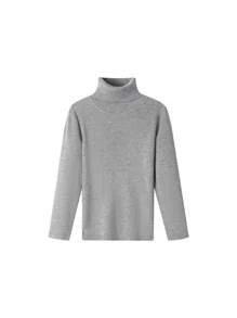 Annil 男女童高領純色抗菌彈性長袖針織毛衣灰色 - 灰色 - 查看 1