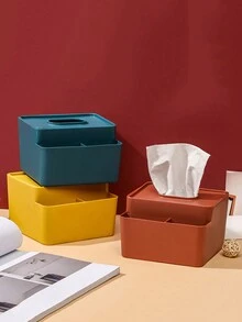 1pc Plastic Tissue Box Multipurpose Desk Storage Square Tissue Holder For Home And Office Use - Navy blue - View 6
