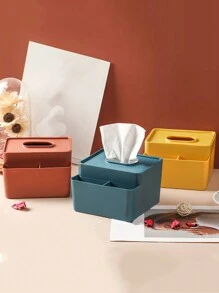 1pc Plastic Tissue Box Multipurpose Desk Storage Square Tissue Holder For Home And Office Use - Navy blue - View 3
