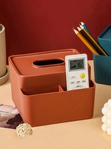 1pc Plastic Tissue Box Multipurpose Desk Storage Square Tissue Holder For Home And Office Use - Navy blue - View 4