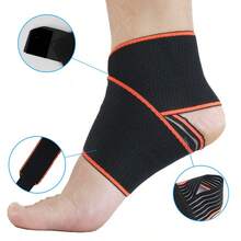 1 Pieza Venda De Compresión De Tobillo De Nylon Naranja, Venda De Tejido De Punto Elástico Transpirable Para Protección Del Pie Durante El Ejercicio De Baloncesto - Naranja - Ver 1