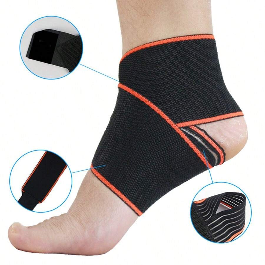1 Pieza Venda De Compresión De Tobillo De Nylon Naranja, Venda De Tejido De Punto Elástico Transpirable Para Protección Del Pie Durante El Ejercicio De Baloncesto - Naranja - Ver 1