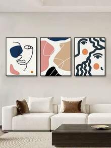 3入組幾何線條和彩色塊圖案抽象藝術畫,適用於家居裝飾 - 彩色 - 查看 3