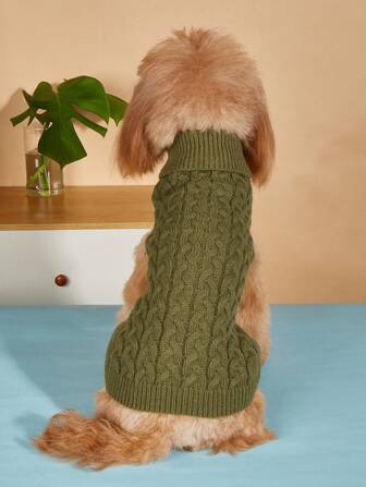1 Stück dunkel Grün Hunde Pullover für Herbst/Winter mit Umlegekragen, , Gemütlich & Hohe Elastizität irisch Verdreht Kabel Stil