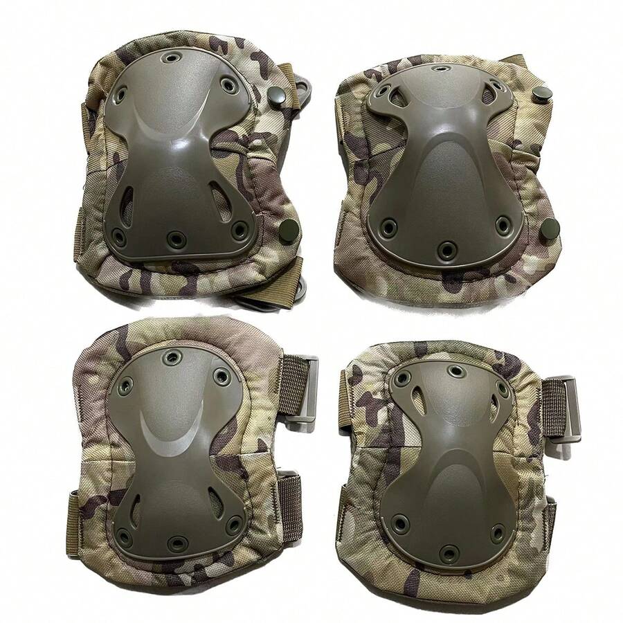 4入組迷彩膝蓋和肘部護具,4件套,跪地和爬行訓練戰鬥裝備,真人cs徑騎運動護具,戶外運動狩獵安全護具,成人護墊 - 銅色 - 查看 1