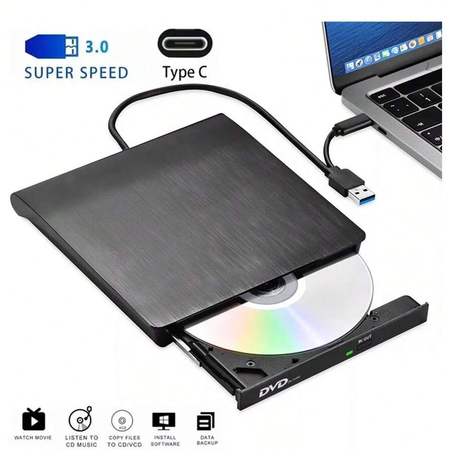 Unidad De Dvd Externa, Usb 3.0 Dvd+/cd/-rw Quemador Lector - Negro - Ver 1