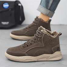 男士冬季鞋襯靴子高筒工作靴厚底加高鞋雪靴摩托車靴 - 卡其色 - 查看 4