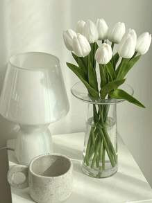 6pcs White Mini Tulip Artificial Flowers, Nordic Style Wedding & Home Decor Fake Flowers - White - View 2