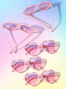 5 Pcs Girls 3-8 Years Old Heart Shape Transparent Loose Powder Solid Powder Frame Cute Fashion Sunglasses For Daily Use