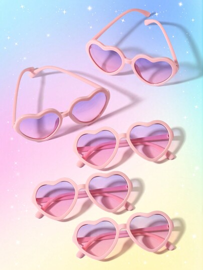 5 Pcs Girls 3-8 Years Old Heart Shape Transparent Loose Powder Solid Powder Frame Cute Fashion Sunglasses For Daily Use