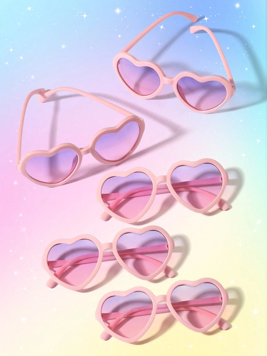 5 Pcs Girls 3-8 Years Old Heart Shape Transparent Loose Powder Solid Powder Frame Cute Fashion Sunglasses For Daily Use