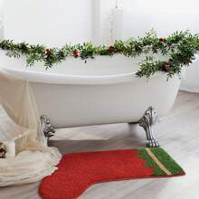 DeramHy home 1 Pieza Alfombra De Baño De Calcetín Navideño Verde Y Rojo, Tapete De Bienvenida De Calcetín Antideslizante Lavable Para Decoración Del Baño, La Bañera, La Cocina - rojo y verde - Ver 5