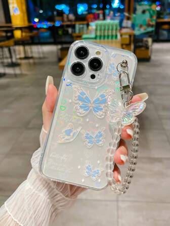 1 个透明 Tpu 蝴蝶图案手机壳、1 个蝴蝶手链和 1 个心形全息卡片纸，兼容 、三星、小米手机，防水防震防摔防刮