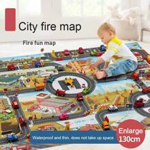 1入兒童汽車玩具城市建設地帶交通停車遊戲地圖玩具，室內/室外活動地毯，最佳兒童禮物，戶外野餐地墊，校園、學生、文具、學校用品 - 黃色 - 查看 4