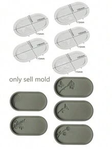 1pc Rose Pattern Oval Tray Cement Mold Leaf Daisy Pattern Pallet Silicone Mold Home Decor Gypsum Epoxy Resin Storage Tray Molds - White - View 10