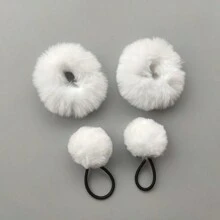 4pcs/Set Women's White Fluffy Hair Ties For Daily Wear, Hair Accessories Cute Ponytail Holders Hair Elastics Hair Rubber Bands Scrunchies Hair Rope Elastic Hair Tie, Hair Bobbles
