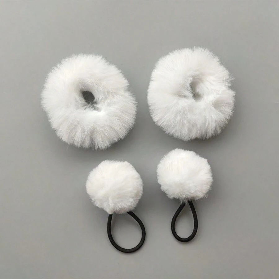 4pcs/Set Women's White Fluffy Hair Ties For Daily Wear, Hair Accessories Cute Ponytail Holders Hair Elastics Hair Rubber Bands Scrunchies Hair Rope Elastic Hair Tie, Hair Bobbles