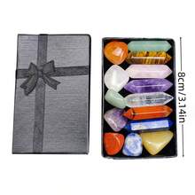 14pcs Pointed Quartz Crystal,Chakra Healing Stones And Crystals Set,Hexagon Rose Quartz Gems For Meditation Bedroom Decor,Unique Gift Box Design - Multicolor - View 2