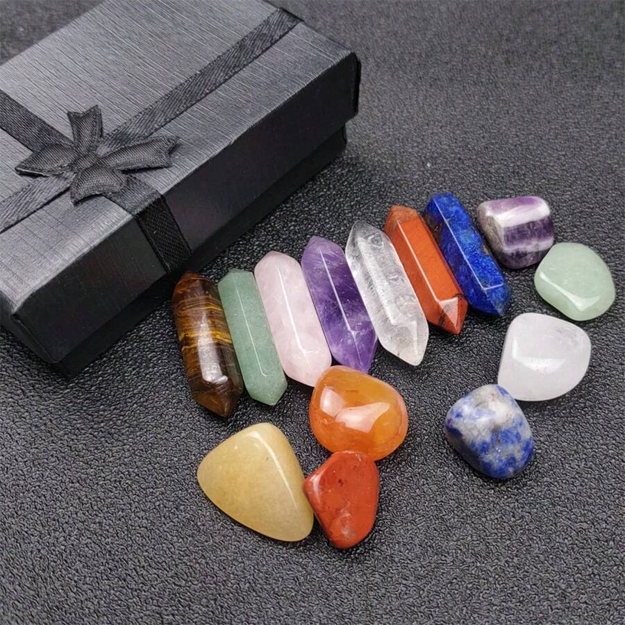 14pcs Pointed Quartz Crystal,Chakra Healing Stones And Crystals Set,Hexagon Rose Quartz Gems For Meditation Bedroom Decor,Unique Gift Box Design - Multicolor - View 1