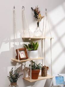 1入掛壁式搁板,波希米亞風格的懸掛式植物擱板,繩索式擱板,用於牆壁裝飾客廳美學,浮動式擱板,牆上擱板,客廳裝飾,懸掛式擱板,臥室裝飾,波西米亞飾品,浴室浮動式擱板 - 米色 - 查看 1