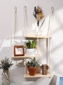1入掛壁式搁板,波希米亞風格的懸掛式植物擱板,繩索式擱板,用於牆壁裝飾客廳美學,浮動式擱板,牆上擱板,客廳裝飾,懸掛式擱板,臥室裝飾,波西米亞飾品,浴室浮動式擱板 - 米色 - 查看 3