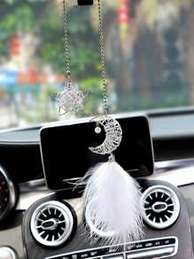 真羽毛星月後視鏡掛飾 - 白色 - 查看 1