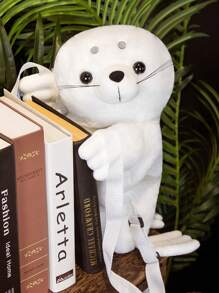 Bobbybear 1個可愛的白色海豹背包,創意柔軟的海豹毛絨肩袋生日節日禮物 - 白色 - 查看 4