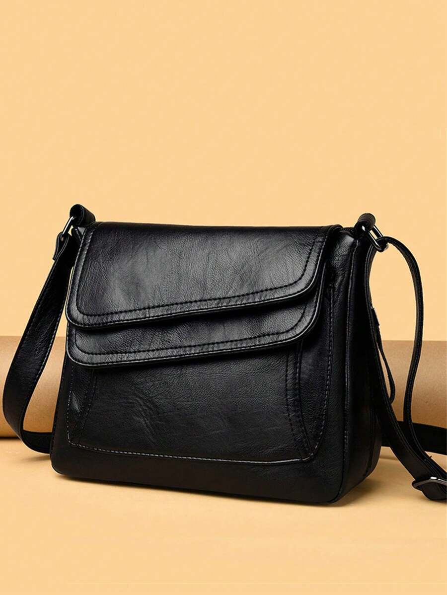 Fashionable Ladies' Shoulder Bag/crossbody Bag/classic Minimalist Square Bag With Double Flap