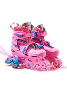 FREE STAR 1對閃亮之星初學者溜冰鞋，可拆式輔助輪，容易平衡學習，適用於男女戶外滾輪運動 - 粉色 - 查看 2