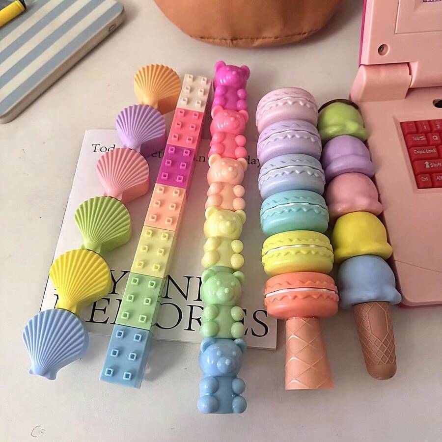 有5個顏色的可愛螢光筆,適用於學校和辦公室螢光筆和兒童塗鴉 - 彩色 - 查看 1