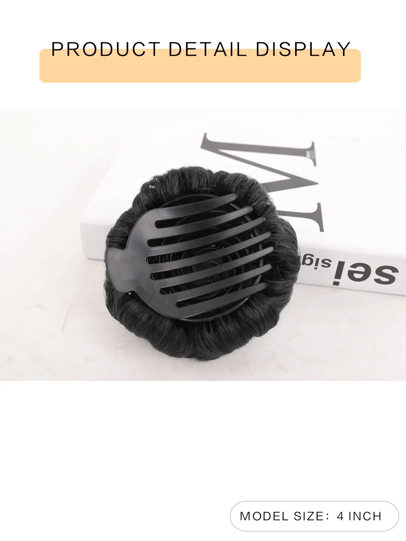 假发合同九花夹假发环适合女孩带发髻球发带夹花蕾4英寸黑色适合女性日常佩戴