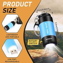 小型鑰匙扣手電筒多色LED USB口袋旅行手電筒可充電鑰匙扣防水高效手電筒，適用於遠足和露營，白光 - 彩色 - 查看 5