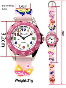 Reloj de cuarzo con diseño 3D de camión de bomberos y bombero de dibujos animados, regalo para niños - Rosa - Ver 3