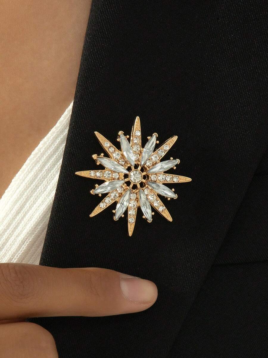 1 pieza Broche de color metálico ocho de punta con diseño de estrella con diamante de imitación brillante adorno para mujeres , fiesta boda regalo - Amarillo Oro - Ver 1