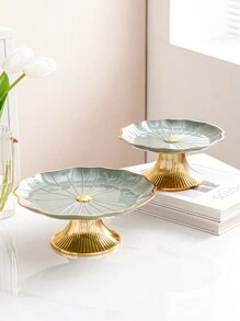 1個奢華創意金邊腳托盤,深綠色,適用於婚禮、聖誕蛋糕展示
