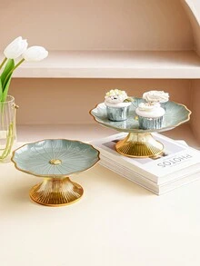 1個奢華創意金邊腳托盤,深綠色,適用於婚禮、聖誕蛋糕展示