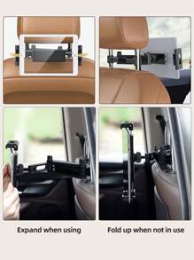 1pc Upgraded Car Headrest Mount Tablet & Phone Holder, 360 Degree Rotation, Extendable & Retractable Stand, Black - Black - View 6