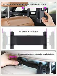 1pc Upgraded Car Headrest Mount Tablet & Phone Holder, 360 Degree Rotation, Extendable & Retractable Stand, Black - Black - View 7