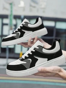 Men's Slip-resistant, Color-blocked Shoelace Sports Shoes With Embossed Pattern, For Outdoor Sports And Skateboarding